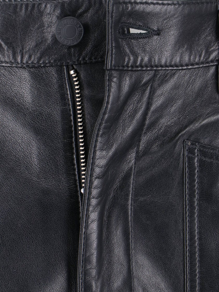 Nili Lotan "Shon" Leather Trousers, Black, Mid-Rise, Belt Loops, Button