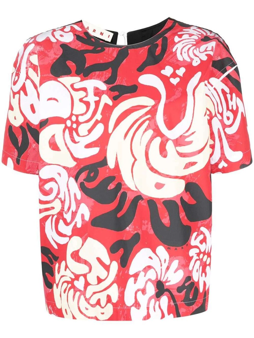 Marni Graphic Print Short Sleeve Blouse