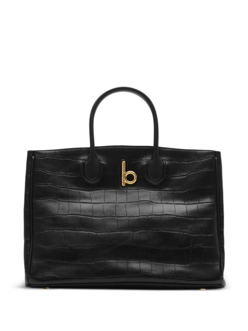 Burberry Structured Black Crocodile Pattern Bag