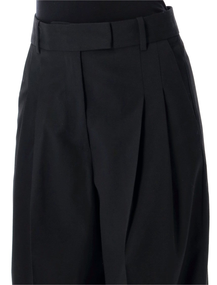 By Malene Birger High-Waist Black Trousers With Pleated Wide-Leg Silhouette