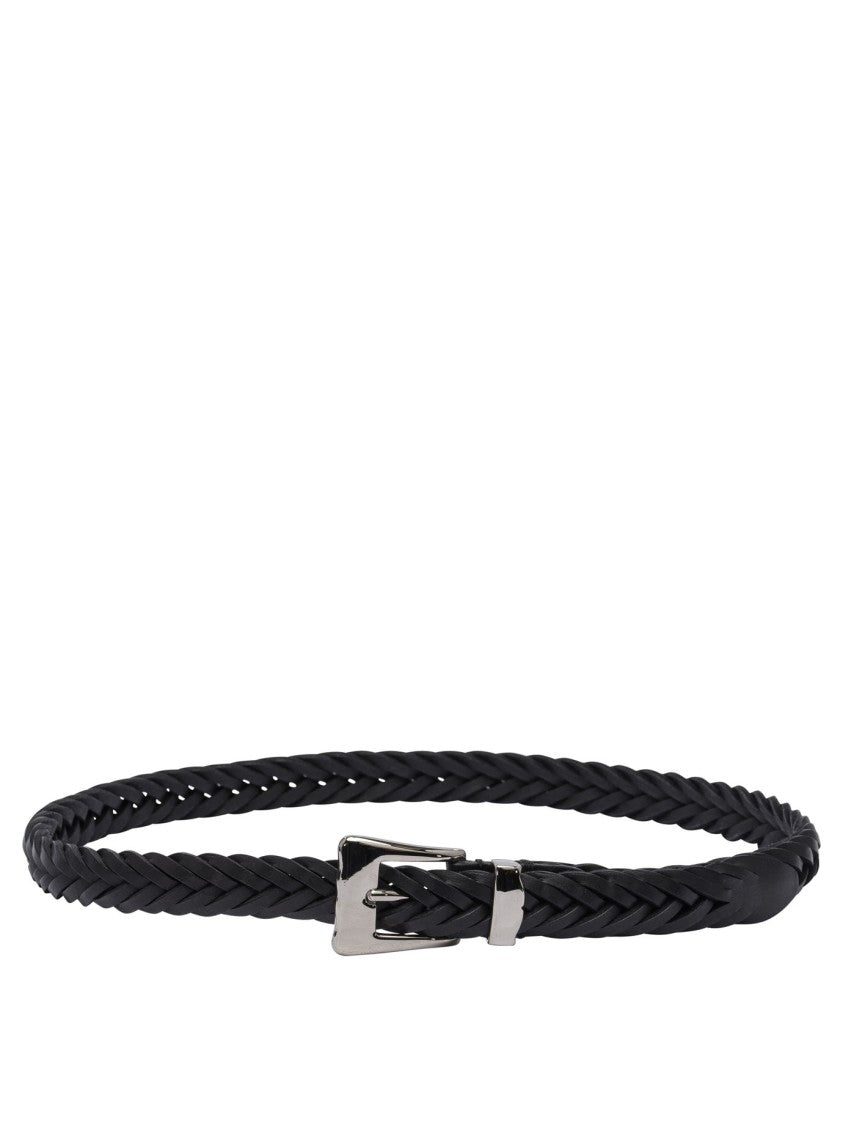 Adriano Meneghetti Braided Leather Belt With Silver-Toned Buckle