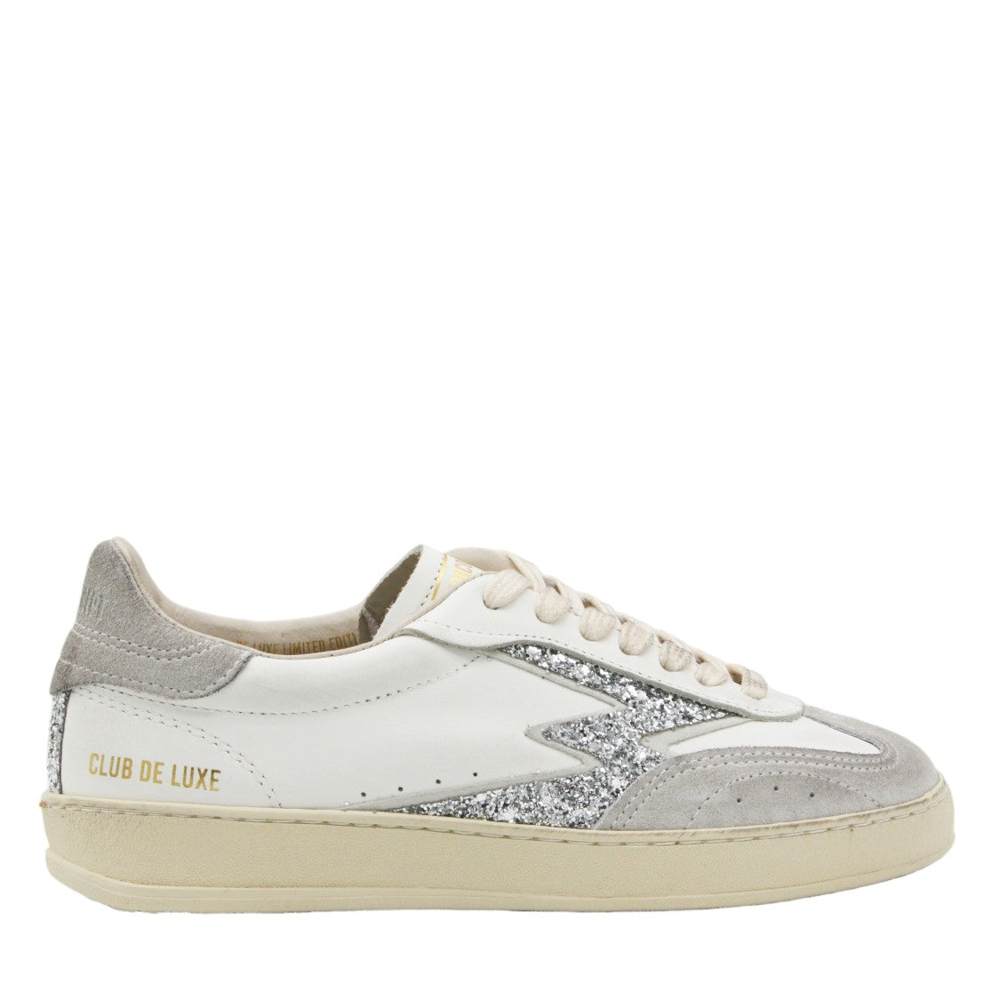Moaconcept Low-Top White Leather Sneakers With Silver Lightning Bolt