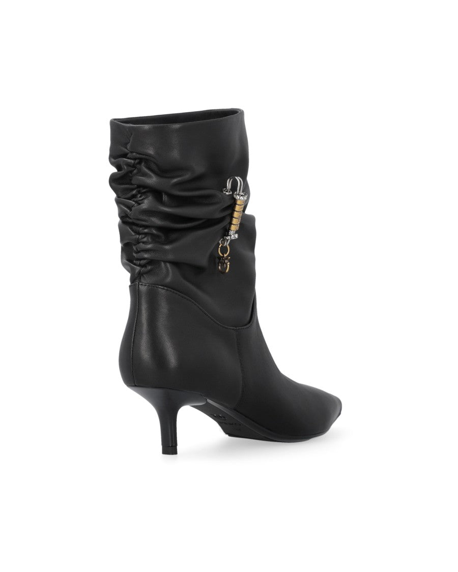 Pinko Black Nappa Leather Ruched Boots