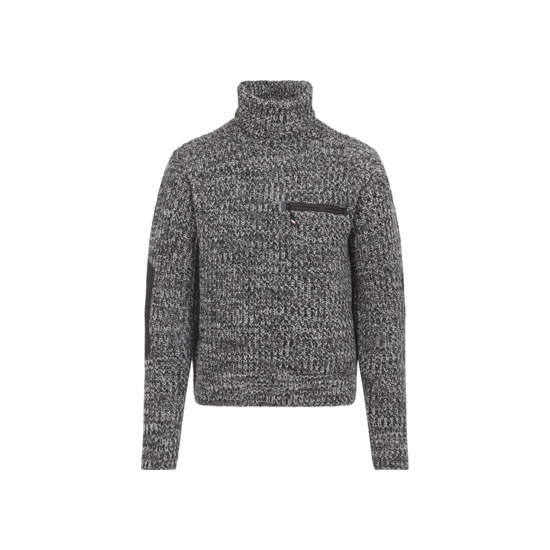 Moncler Grenoble Medium Brown Virgin Wool T-Neck Sweater With Elbow Patches