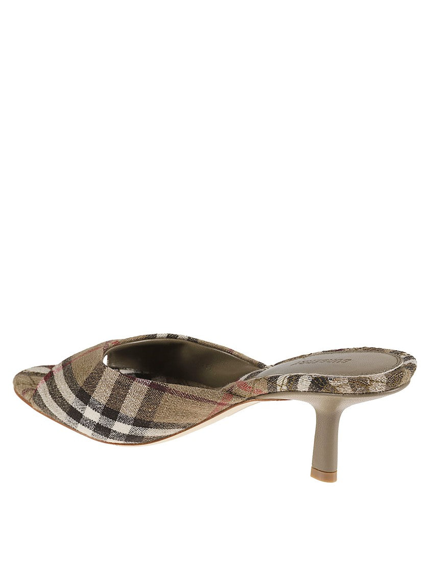 Burberry Open-Toe Plaid Pumps With Slender Heel
