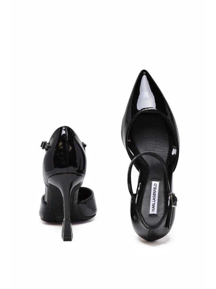 Karl Lagerfeld Black Leather Ankle-Strap Pumps