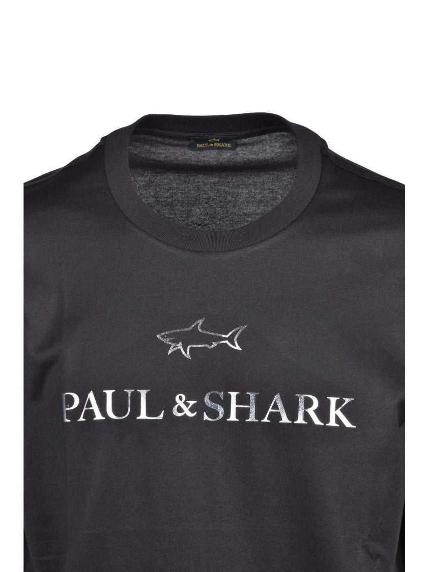 Paul & Shark Black Silver Cotton T-Shirt