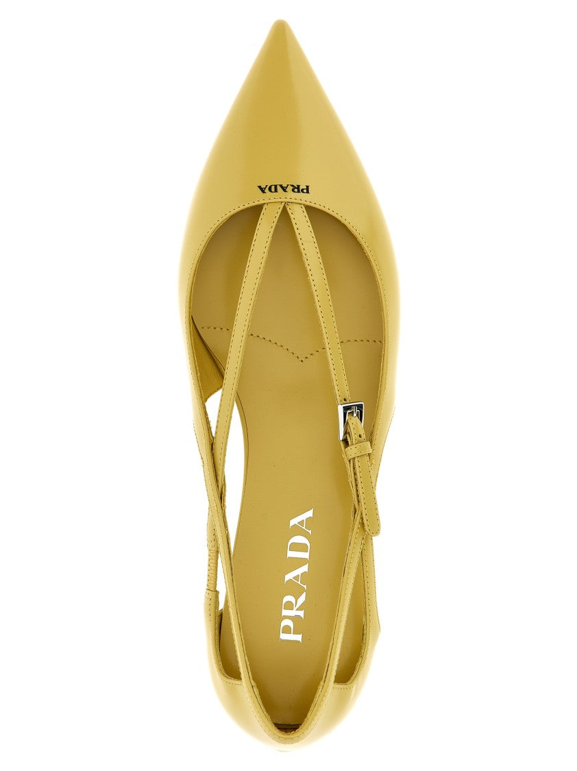 Prada Logo Leather Ballet Flats