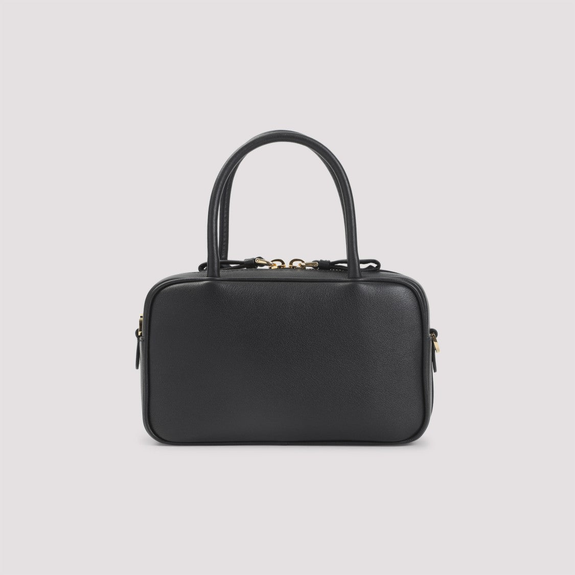 Prada Compact Black Calf Leather Handbag With Gold Accents