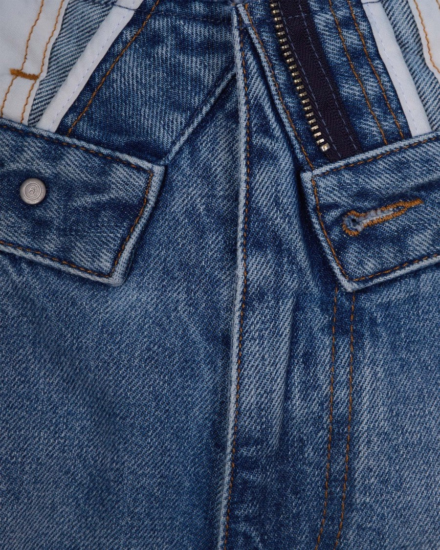 Mm6 By Maison Margiela Straight-Cut Light Blue Jeans With Layered Waistband Insert