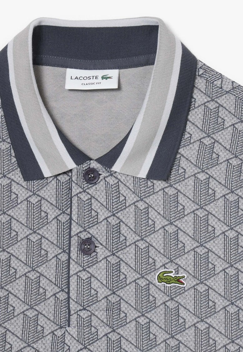 Lacoste Gray Monogram Jacquard Polo Shirt