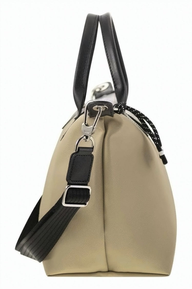 Longchamp Structured Beige Top-Handle Bag With Black Accents