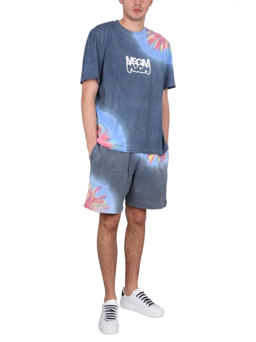 Msgm Tie-Dye T-Shirt With Bold Logo