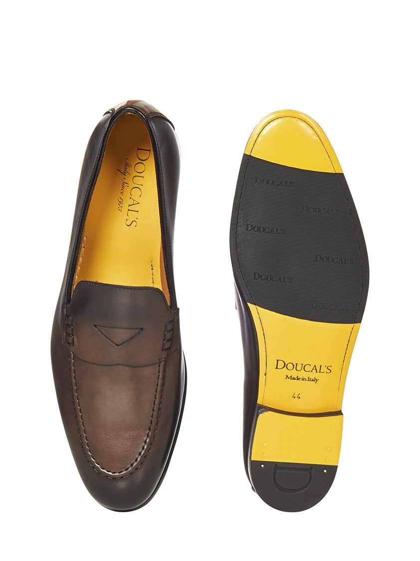 Doucal's Dark Brown Leather Penny Loafers