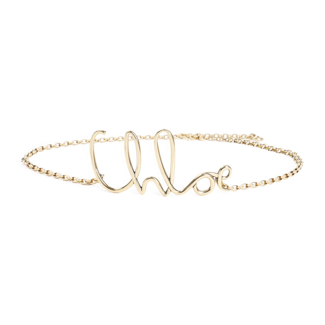 Chloé Metallic Brass Belt With Cursive Logo Design