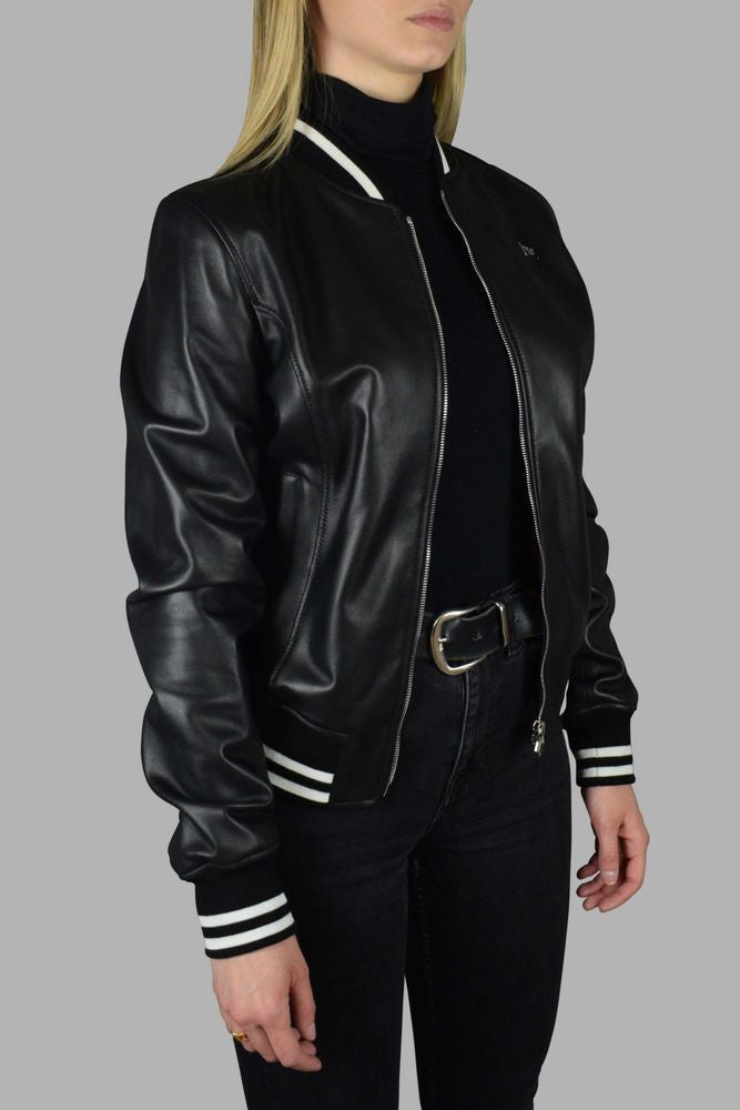 Philipp Plein Leather Bomber Jacket With Heart
