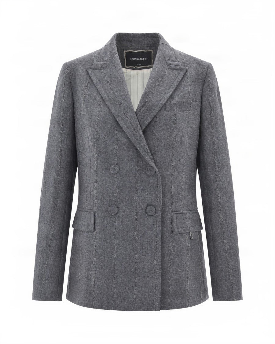 Fabiana Filippi Dark Grey Double-Breasted Virgin Wool Blazer
