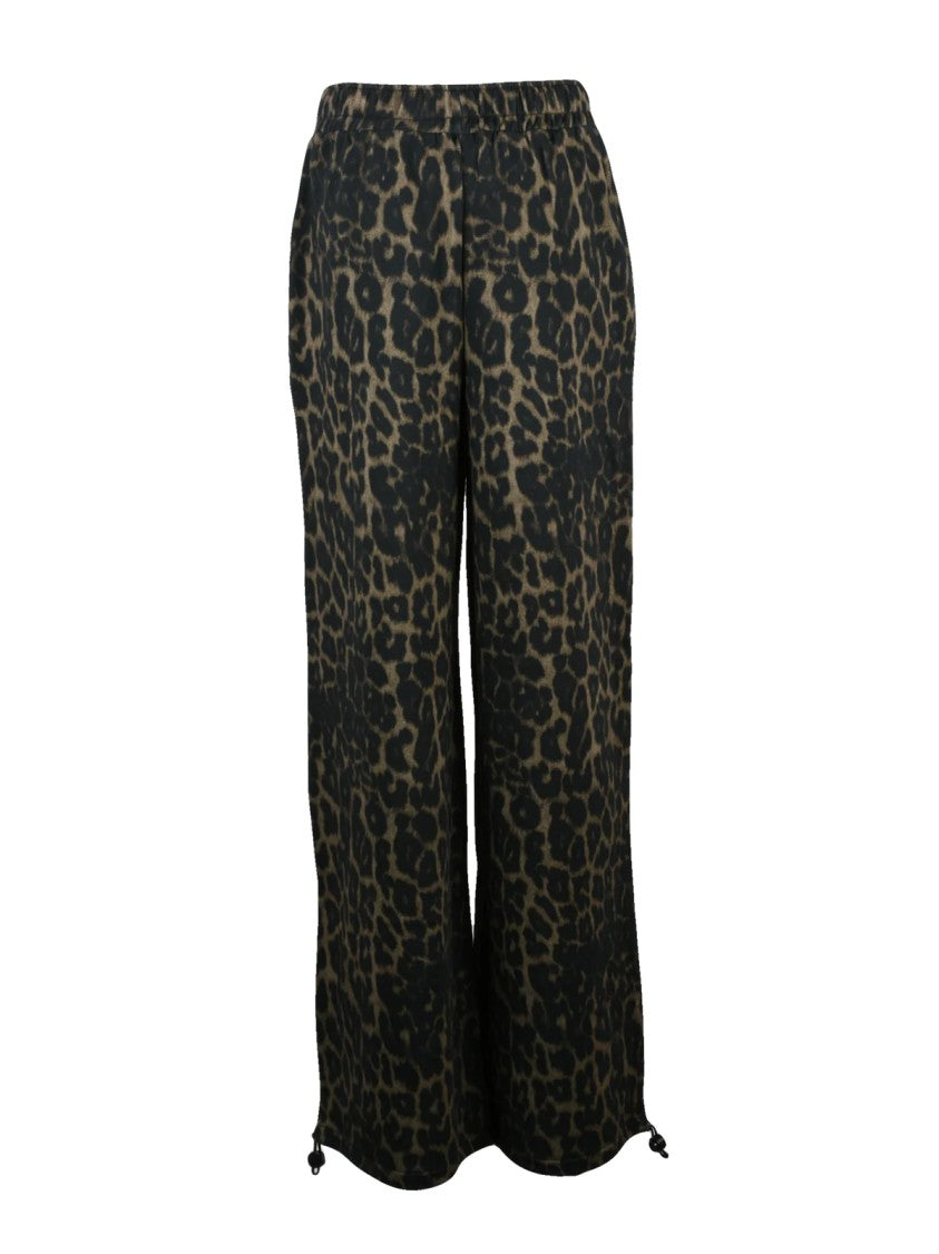 Aniye By Wide Leg Cotton Trousers With Adjustable Drawstrings And Leopard Print