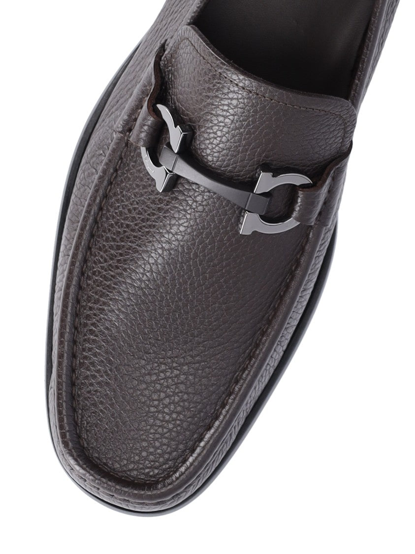 Ferragamo Brown Hammered Leather Loafer
