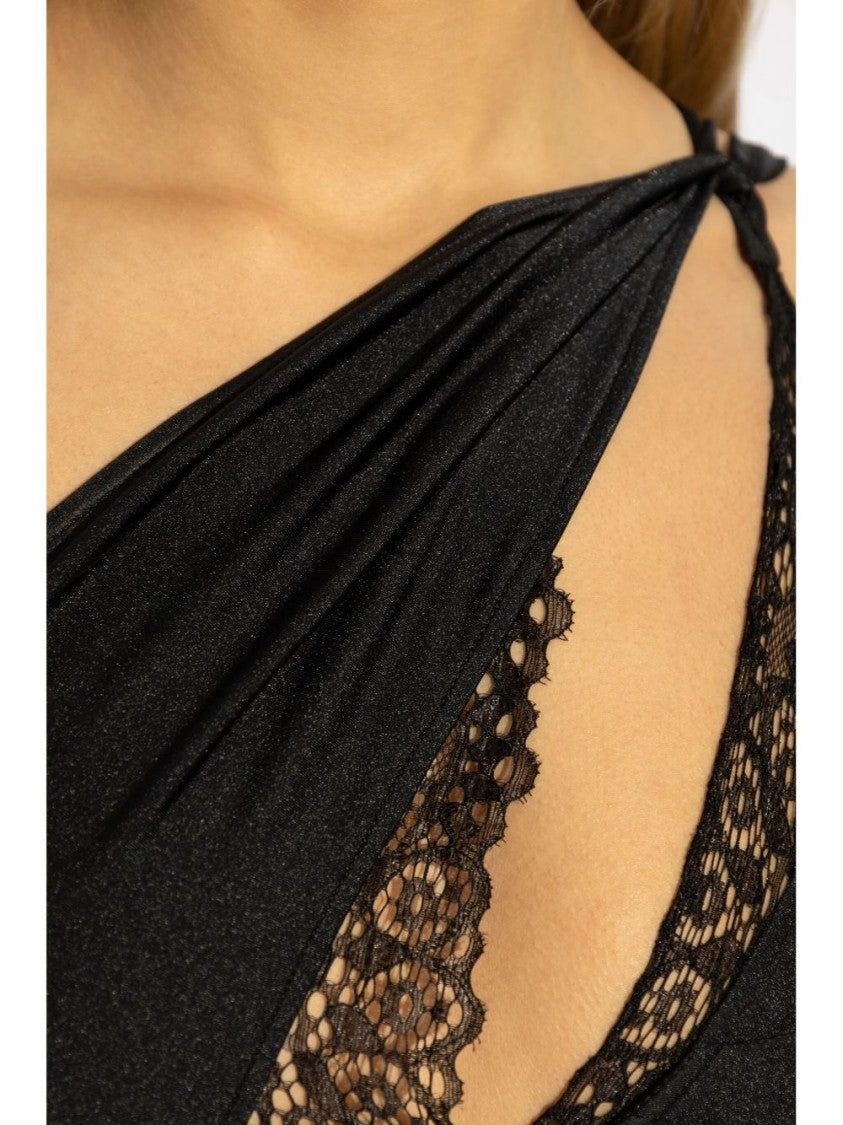 Coperni Asymmetric Black Satin Dress With Lace Details