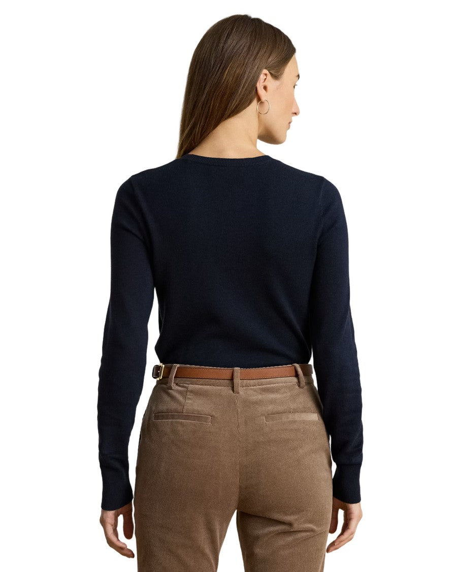 Lauren Ralph Lauren Shavonne Long Sleeve Pullover In Navy Blue Cotton Blend