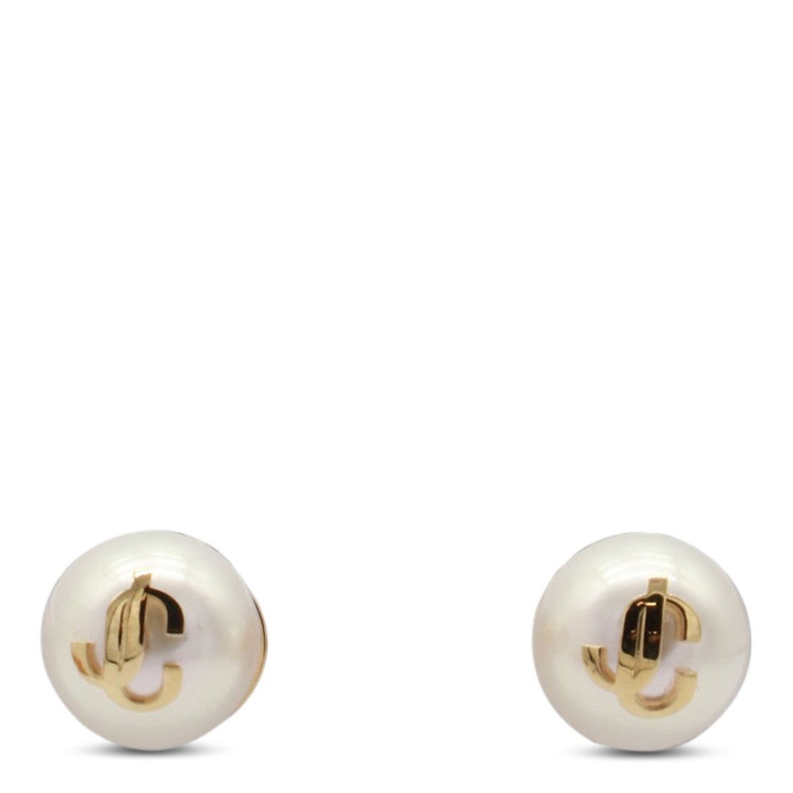 Jimmy Choo Round Pearl Stud Earrings With Gold-Tone Logo Detail