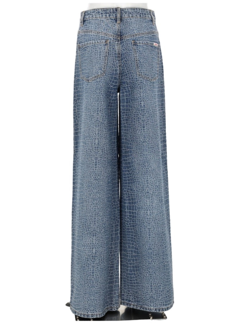Self-Portrait Wide Leg Crocodile Effect Jeans