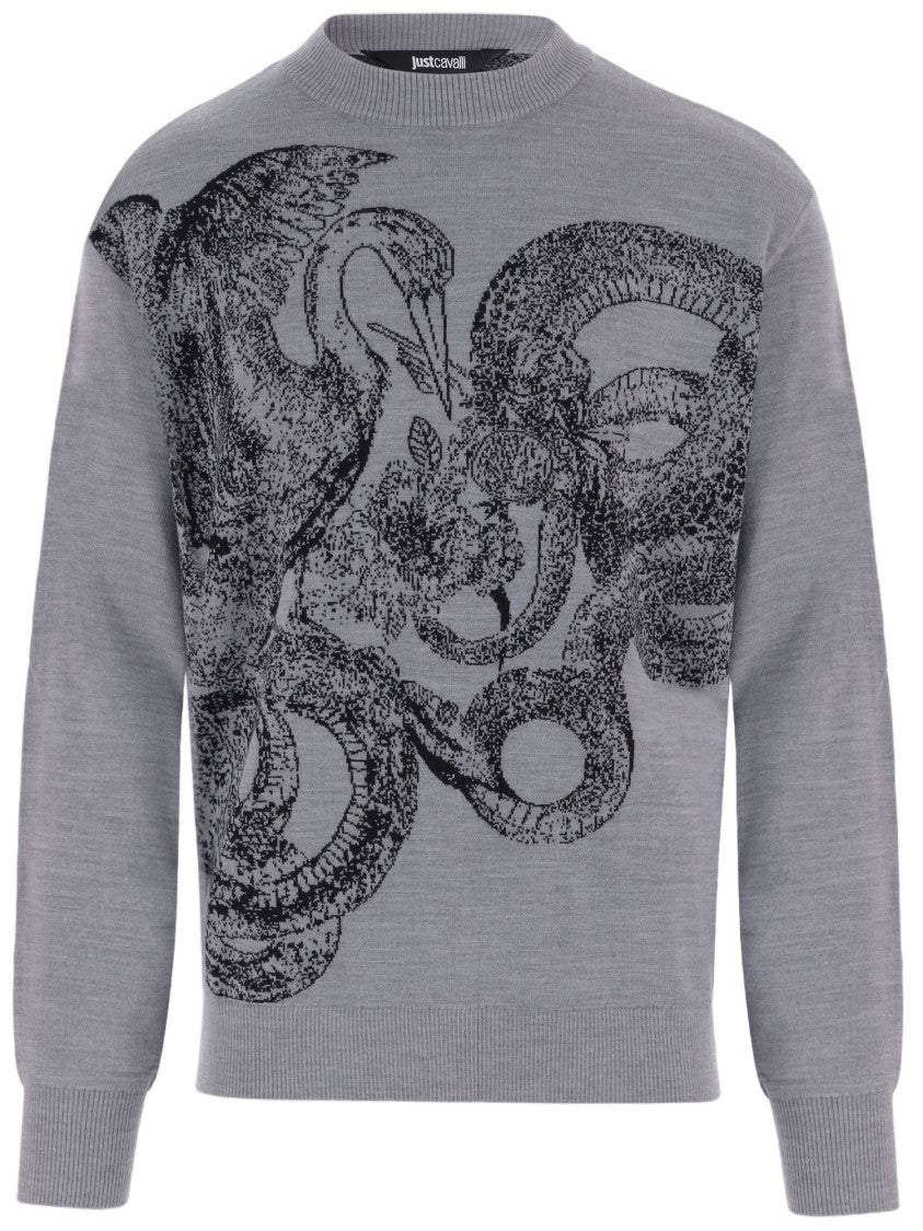 Just Cavalli Wool-Blend Sweater With Floral And Animal Motifs