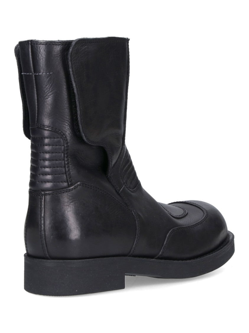 Mm6 By Maison Margiela Mid-Calf Black Leather Boots