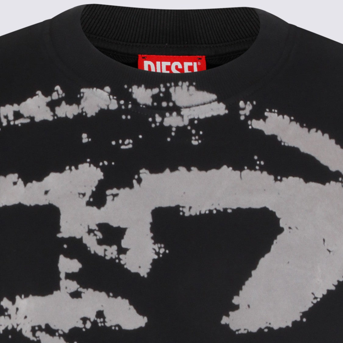 Diesel Crew Neck Black Sweater With Distressed Grey Graphic