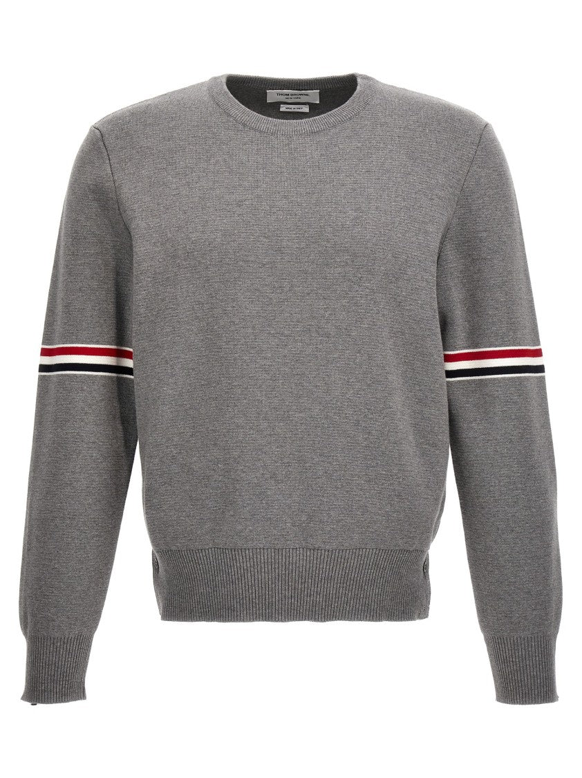 Thom Browne Thick Cotton Crewneck Sweater With Rwb Stripe Detail