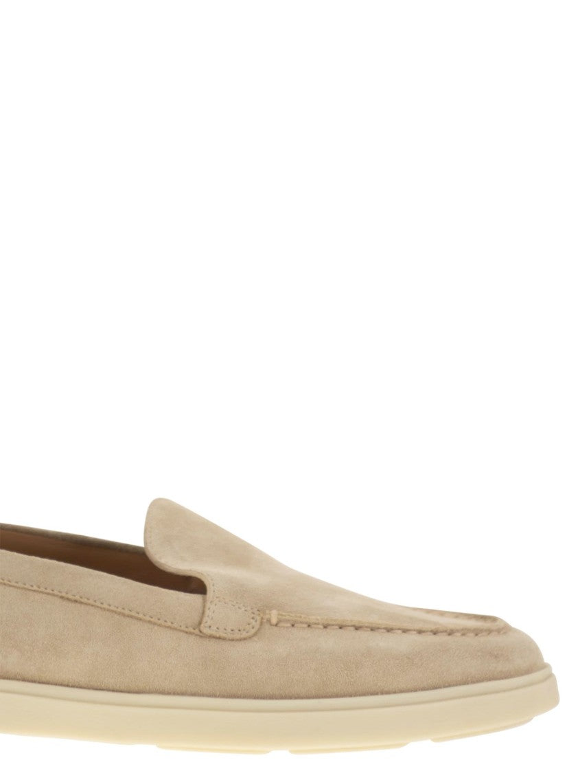 Santoni Nubuck Moccasin With Embossed Logo
