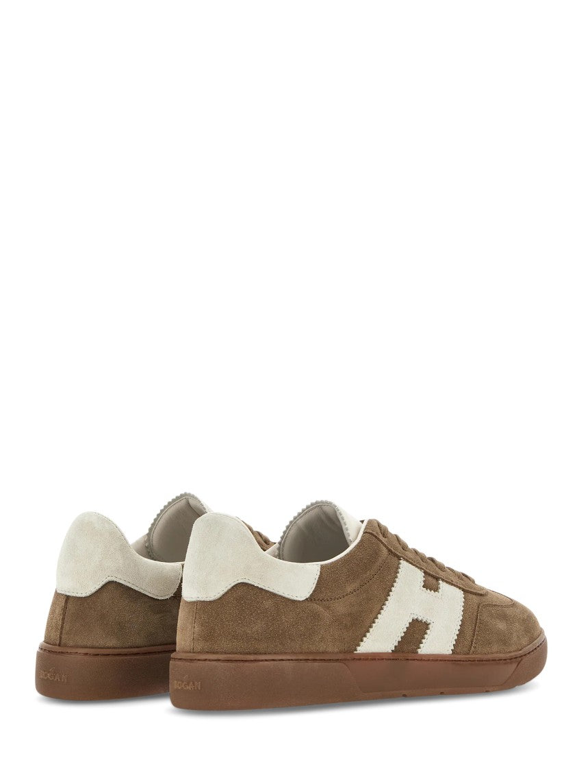 Hogan Beige Suede Sneakers With Logo Stripe