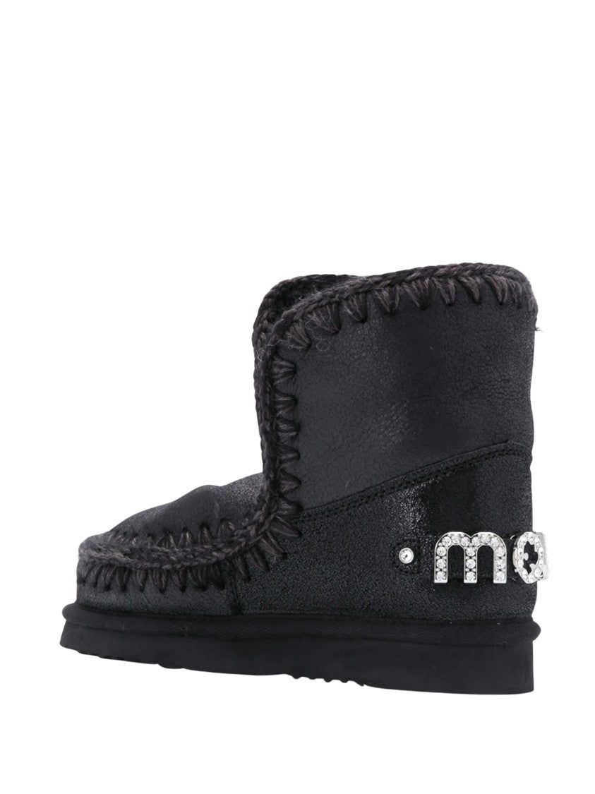 Mou Black Eskimo 18 Sheepskin Rhinestone Slip-On Shoes