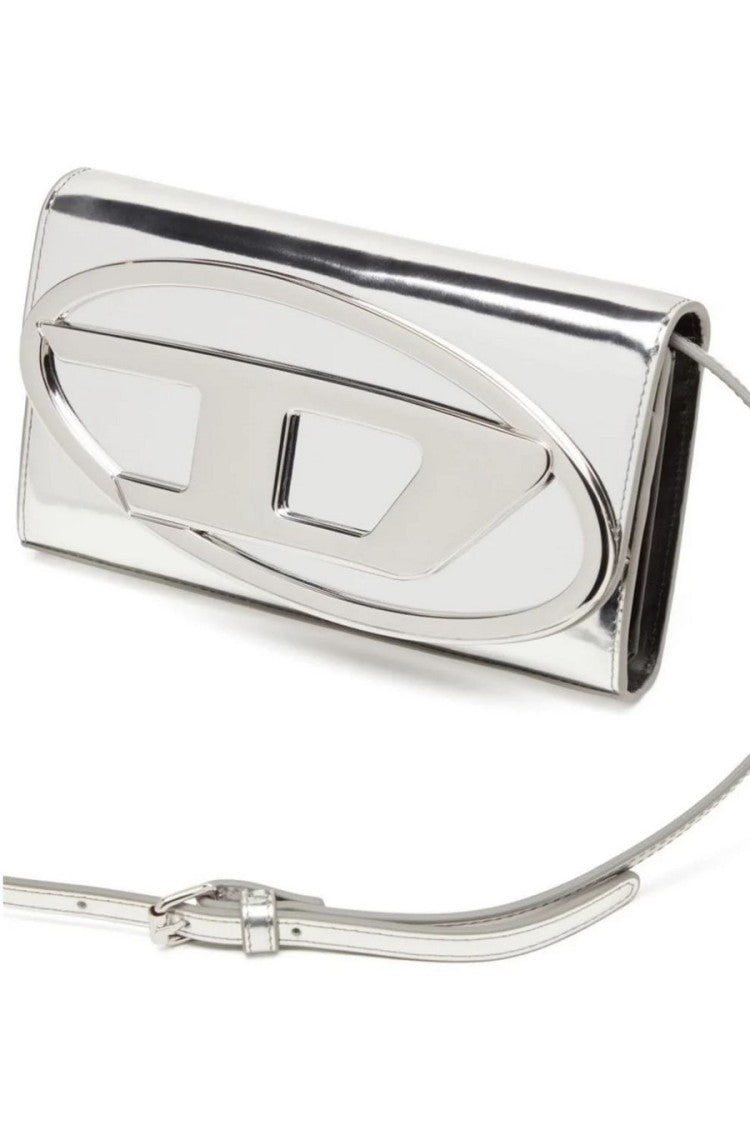 Diesel Metallic Silver Leather Shoulder Bag