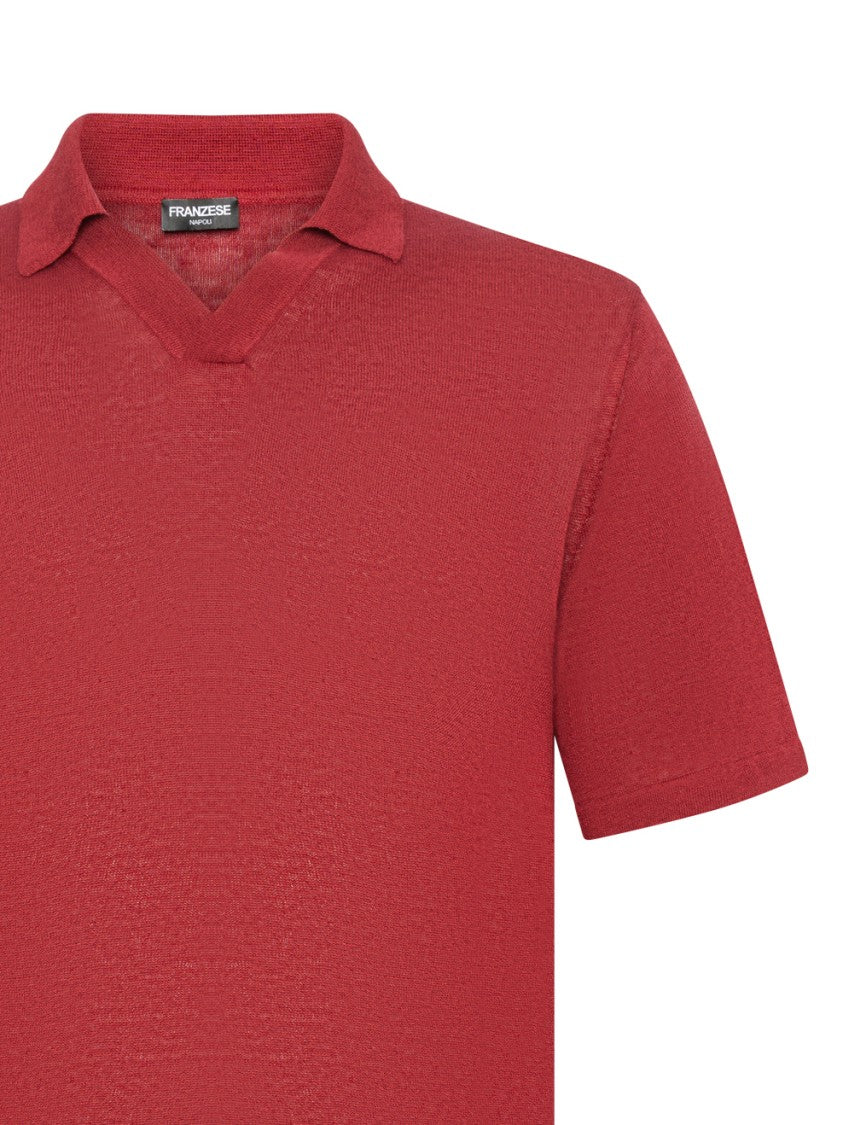 Franzese Collection Textured V-Neck Polo Shirt In Irish Linen-Cotton Blend