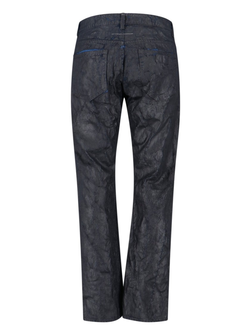 Mm6 By Maison Margiela Textured Black Denim Jeans With Classic Five-Pocket Design