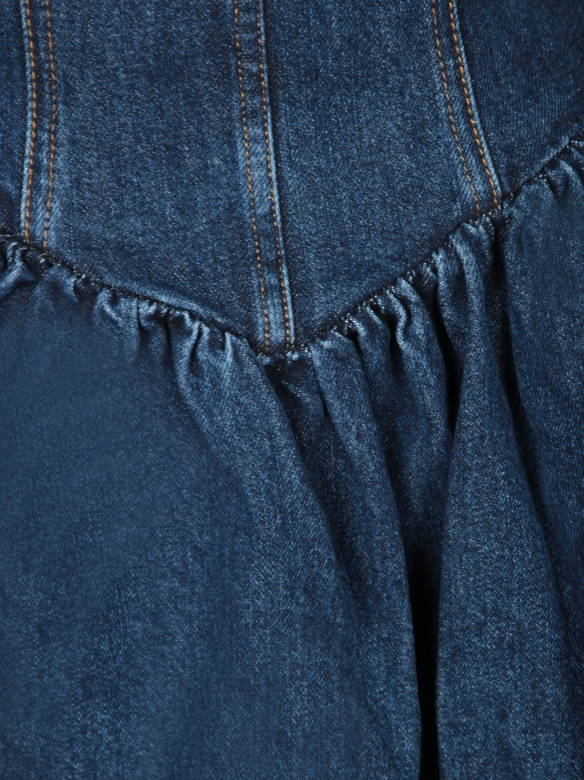 Self-Portrait Mini Denim Dress With Diamond Bow Detail