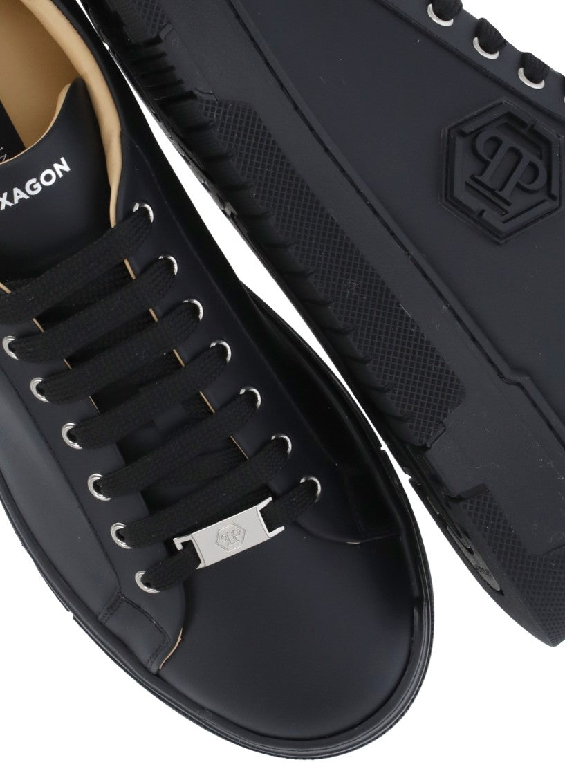 Philipp Plein Black Leather Sneakers With Metallic Accents