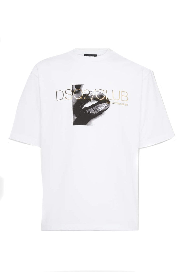 Dsquared2 White Dsq2 Club Graphic Printed Cotton T-Shirt
