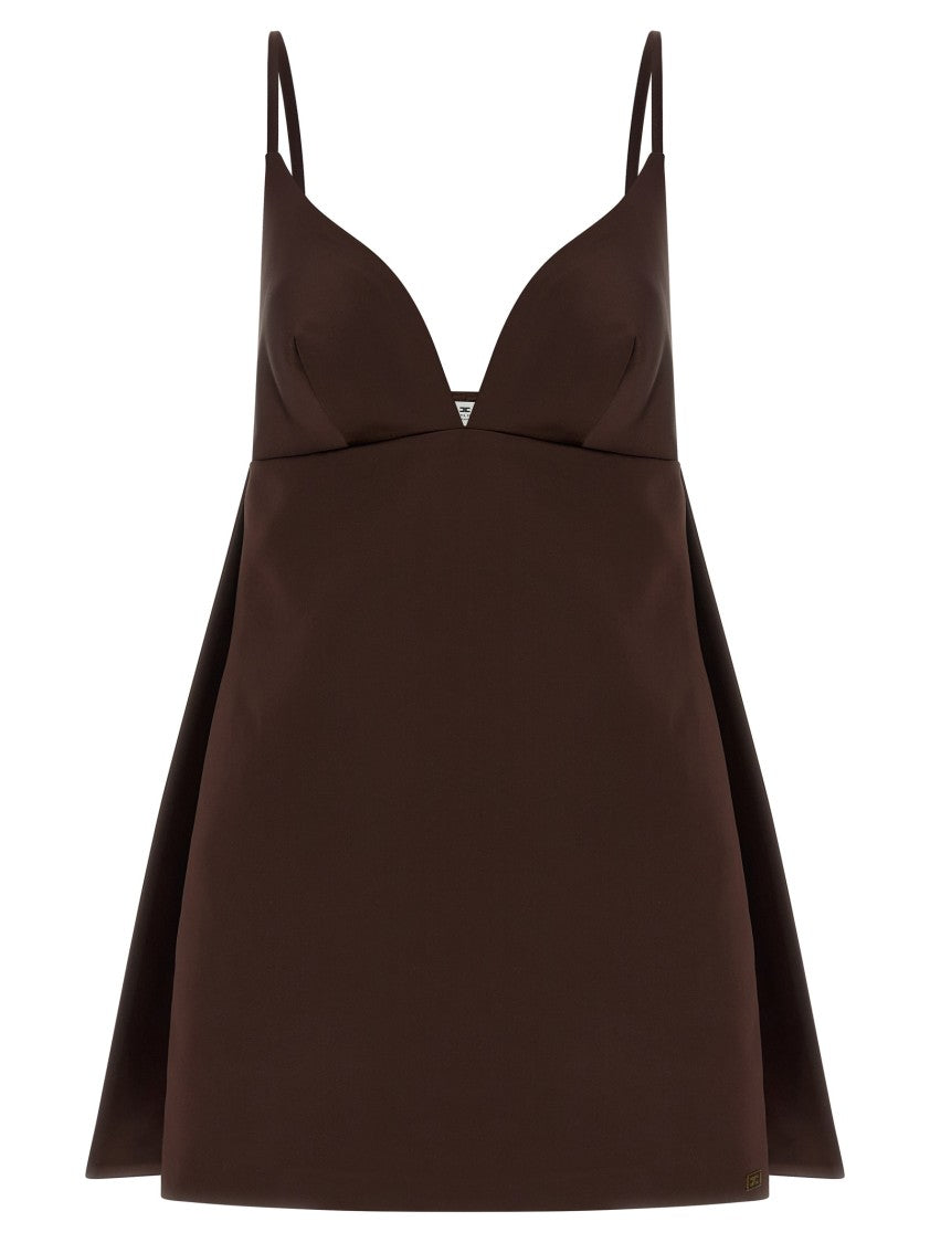 Elisabetta Franchi Duchesse Mini Dress With Back Cape Construction And V-Neck