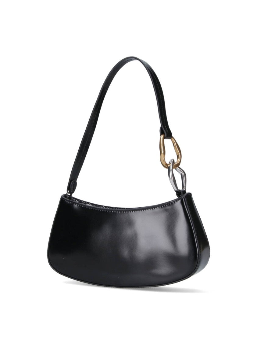 Staud Curved Black Handbag With Interlocking Metal Rings