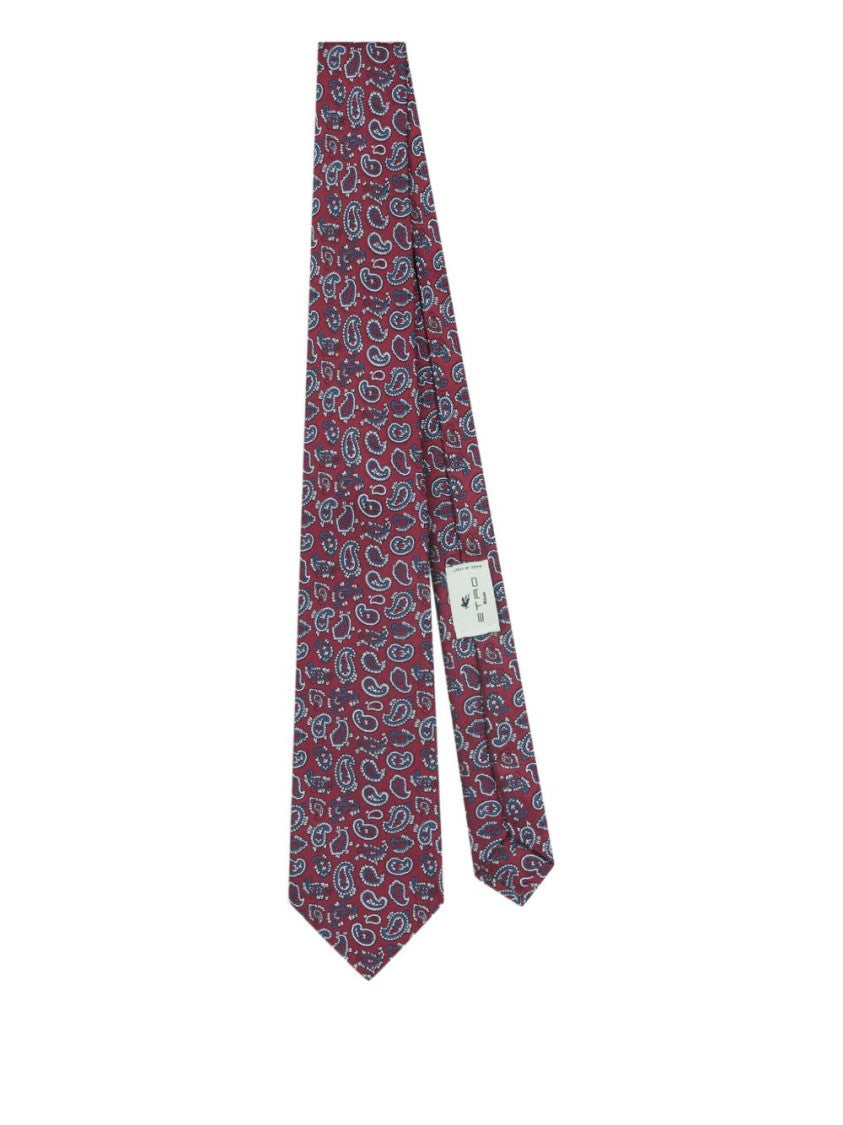 Etro Bordeaux Silk Tie With Micro Paisley Pattern