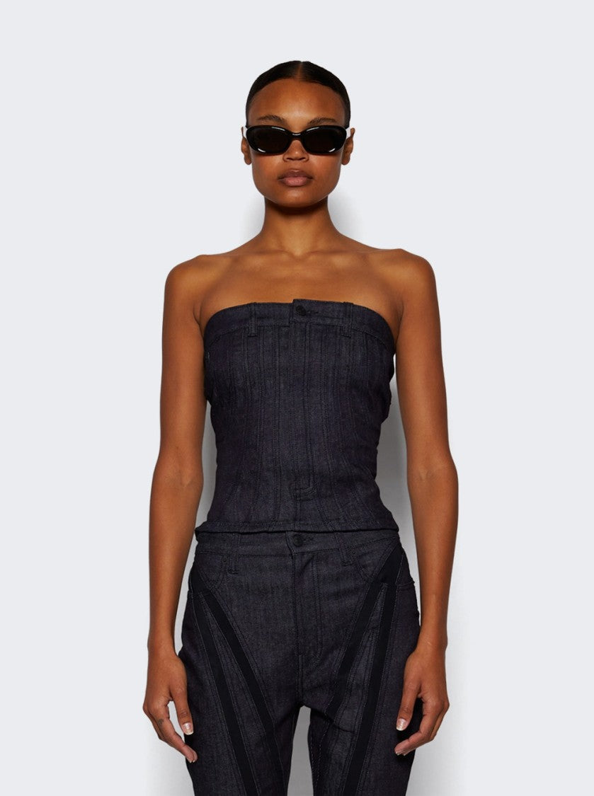 Mugler Spiral Bustier Top Raw Blue