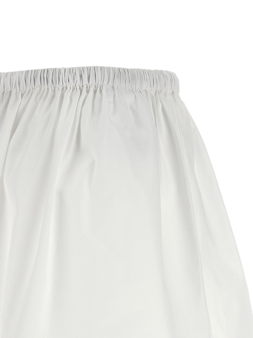 Miu Miu Cotton Poplin Mini Skirt With Curled Waistband And Front Pockets