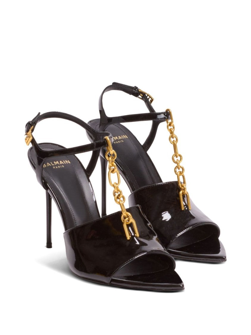 Balmain Black Chain Link Stiletto Ankle Sandals