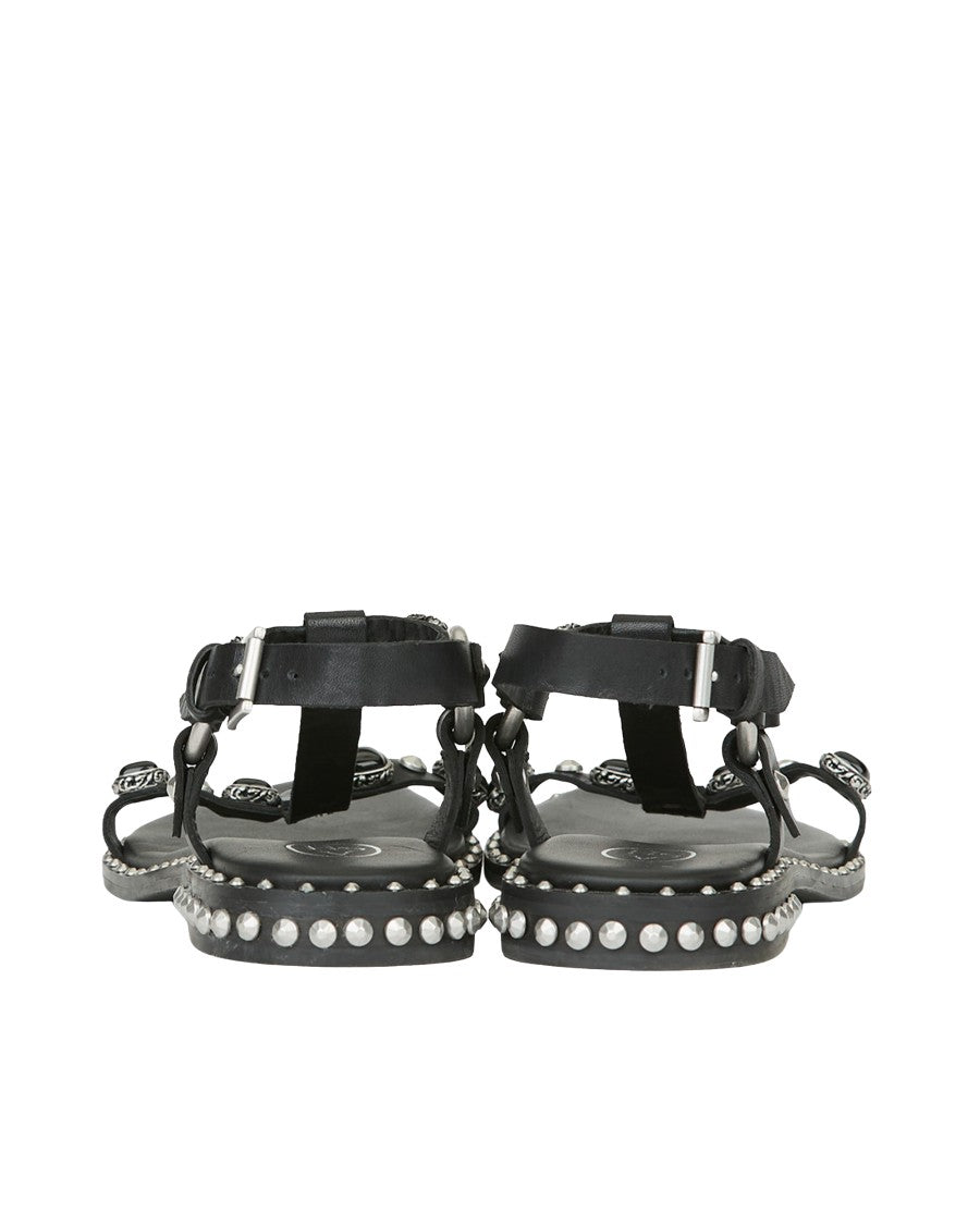 Ash Black Leather Sandals With Silver Stud Details
