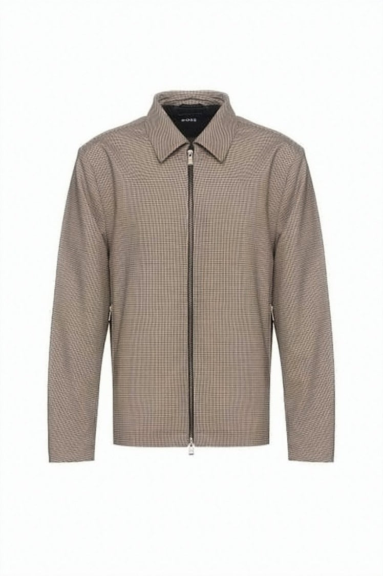 Hugo Boss Tailored Zip-Up Jacket In Textured Neutral Fabric