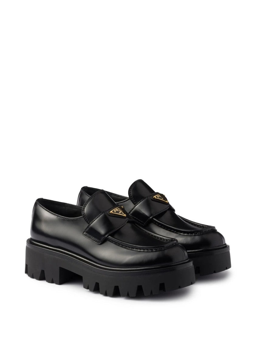 Prada Black Lug-Sole Leather Loafers