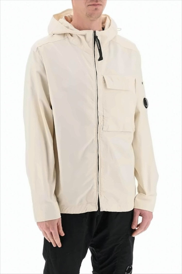 C.P. Company Light Beige Minimalist Jacket With Hood And Distinctive Lens